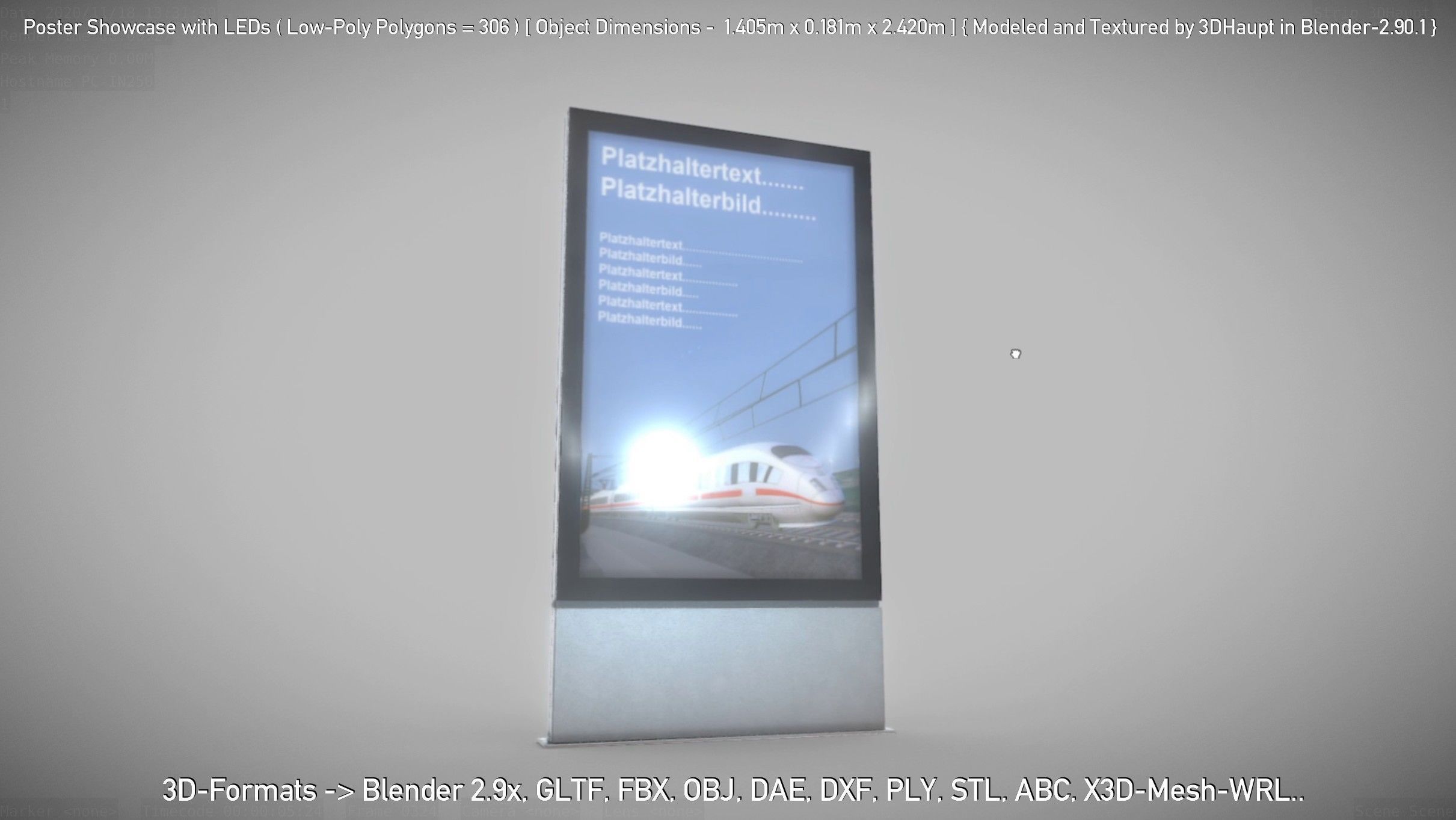 Outdoor Poster Showcase with LED Lighting Low-poly 3D model_87