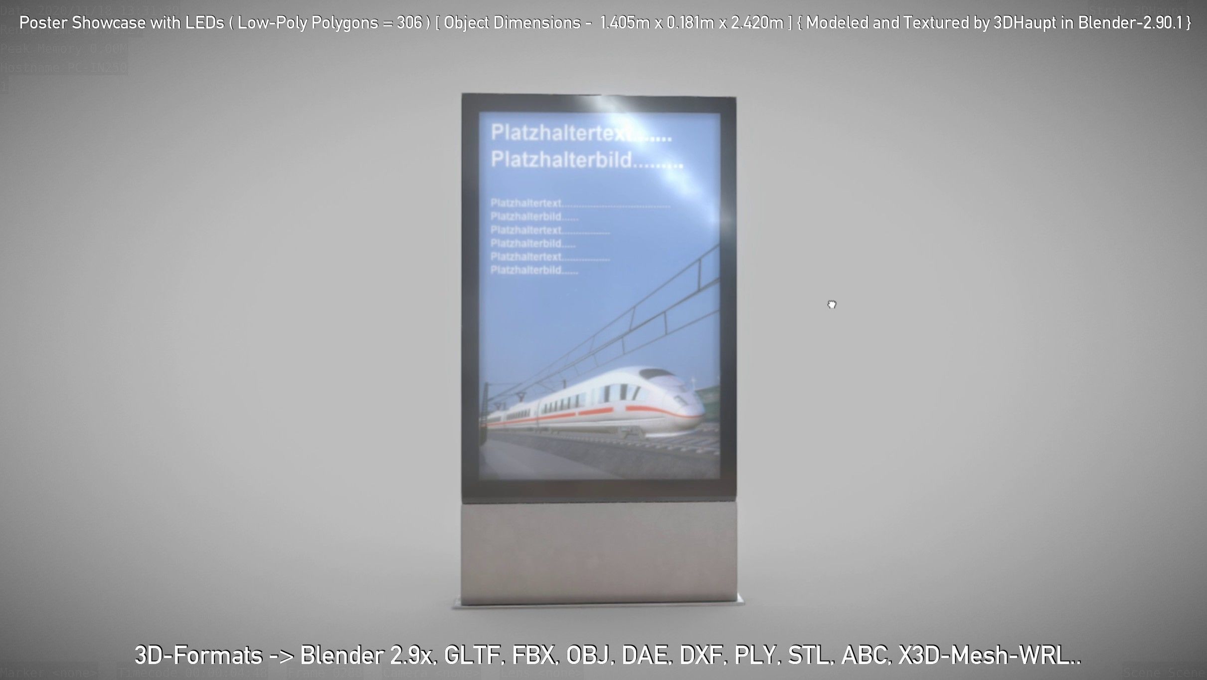 Outdoor Poster Showcase with LED Lighting Low-poly 3D model_30