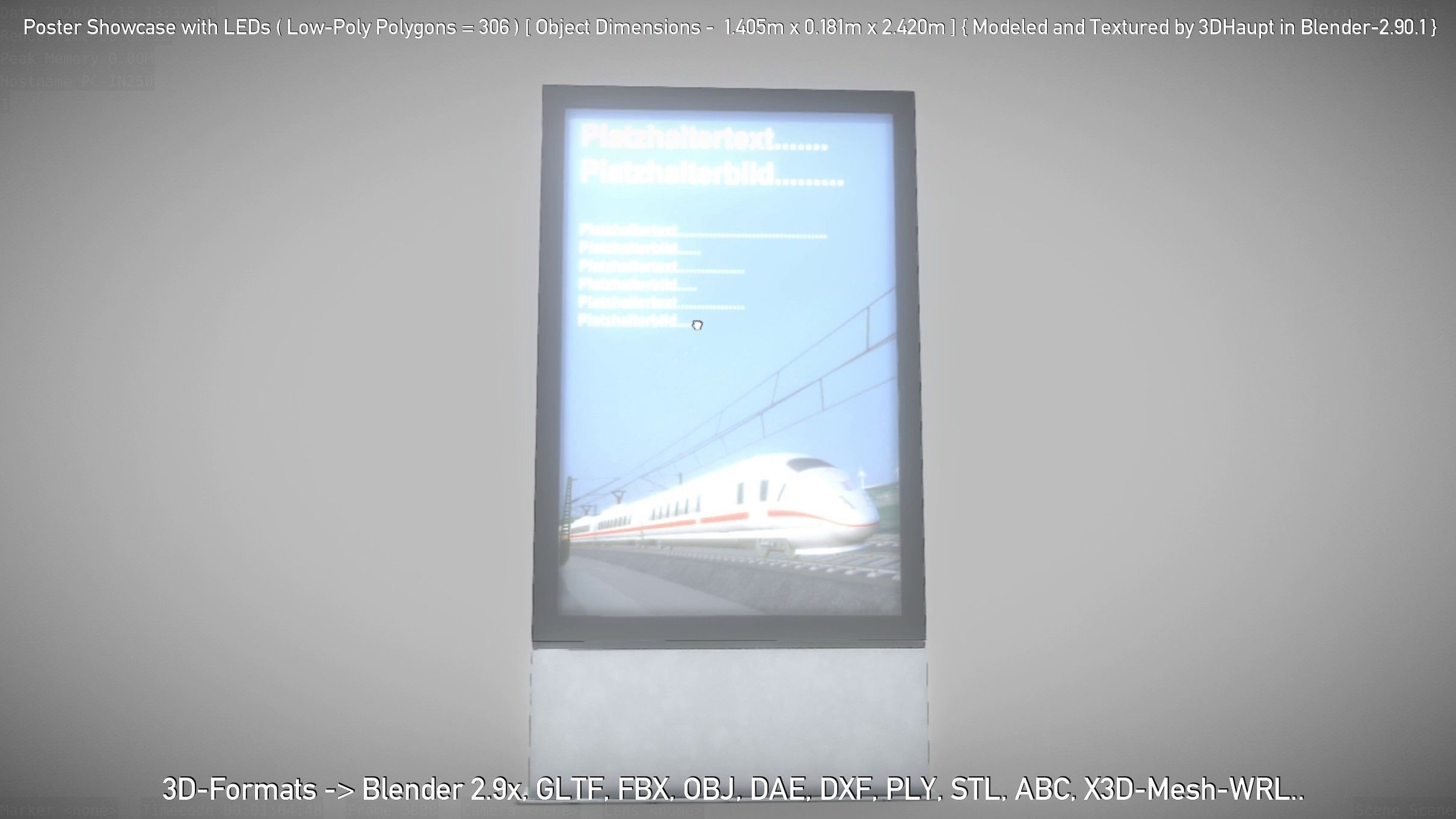 Outdoor Poster Showcase with LED Lighting Low-poly 3D model_35