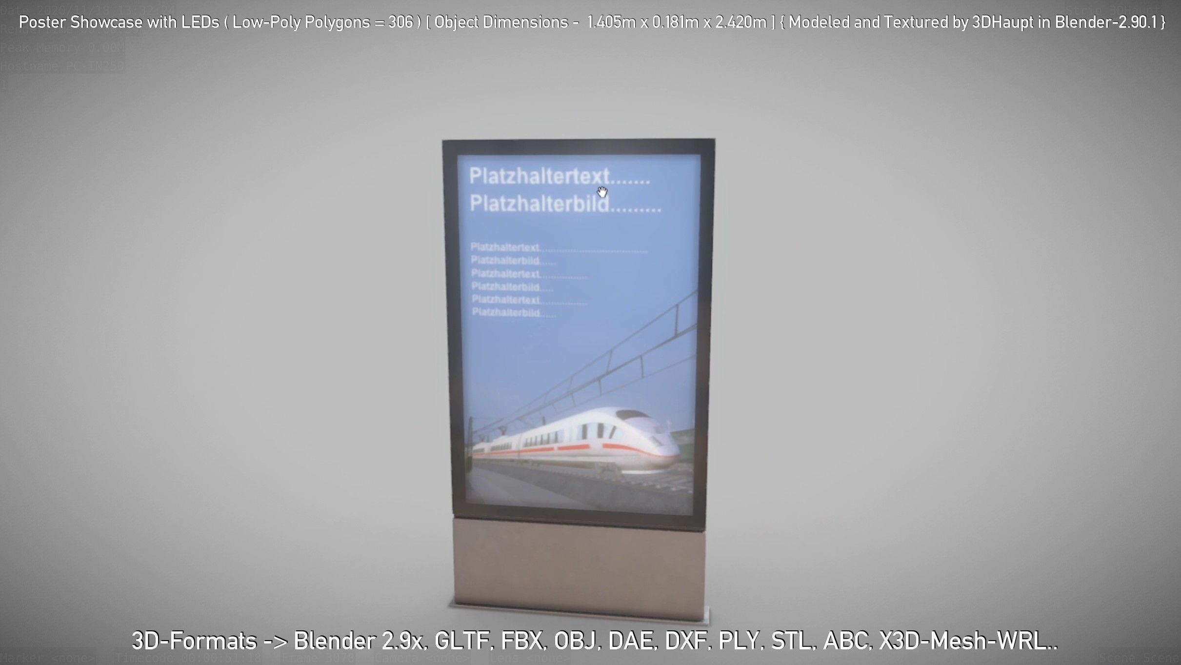 Outdoor Poster Showcase with LED Lighting Low-poly 3D model_63