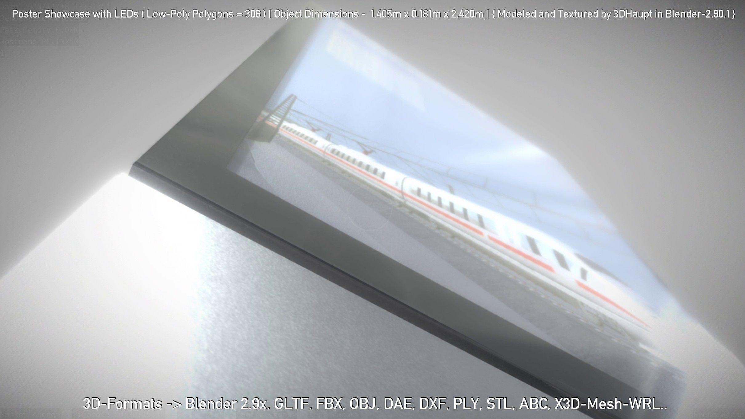 Outdoor Poster Showcase with LED Lighting Low-poly 3D model_10