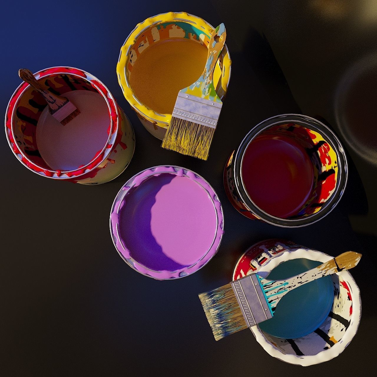 Artist Studio Cans Brushes Set 190 08 3D model_3