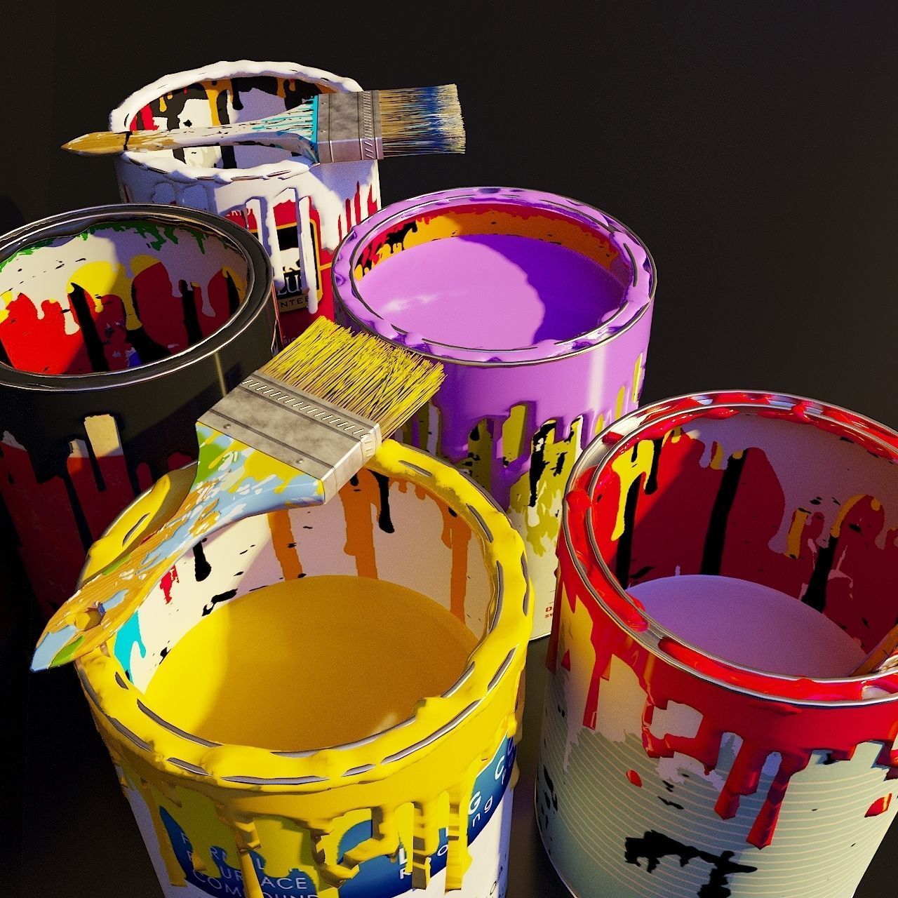 Artist Studio Cans Brushes Set 190 08 3D model_5