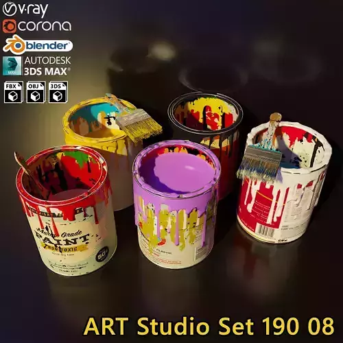 Artist Studio Cans  Brushes Set 190 08 3D model