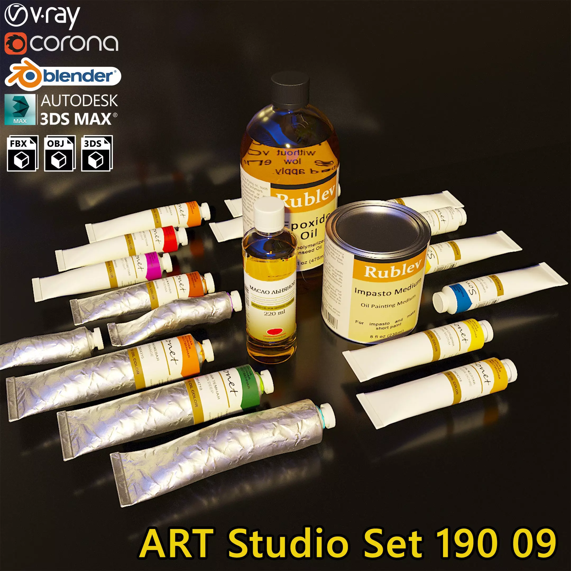 Artist Studio Oils Set 190 09 3D model_0
