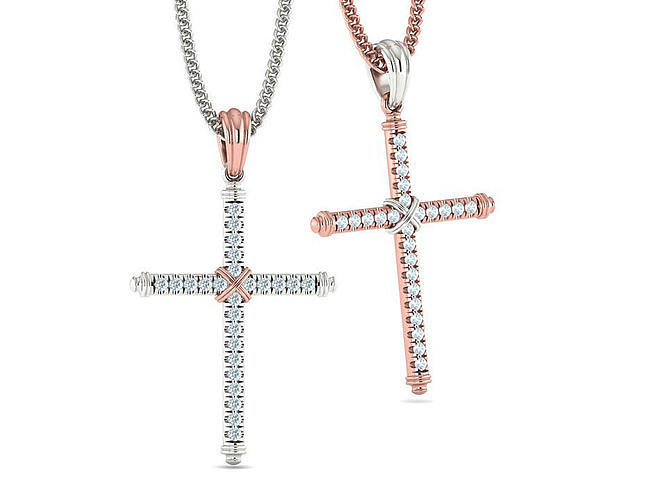 Diamond Cross Necklace Two-Tone Cross French Pave setting 3D print model