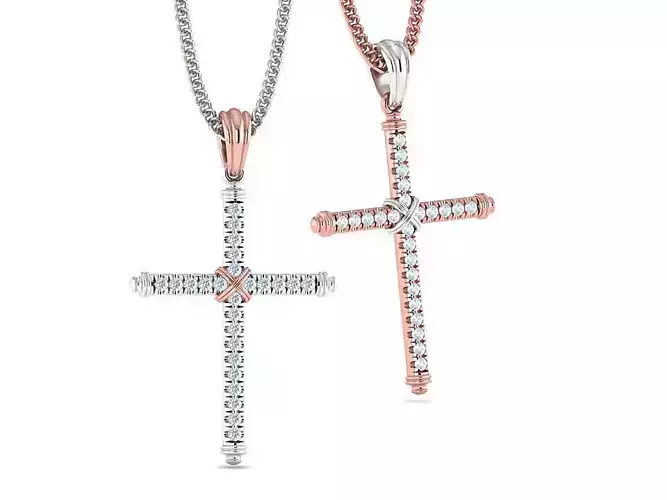 Diamond Cross Necklace Two-Tone Cross French Pave setting 3D print model