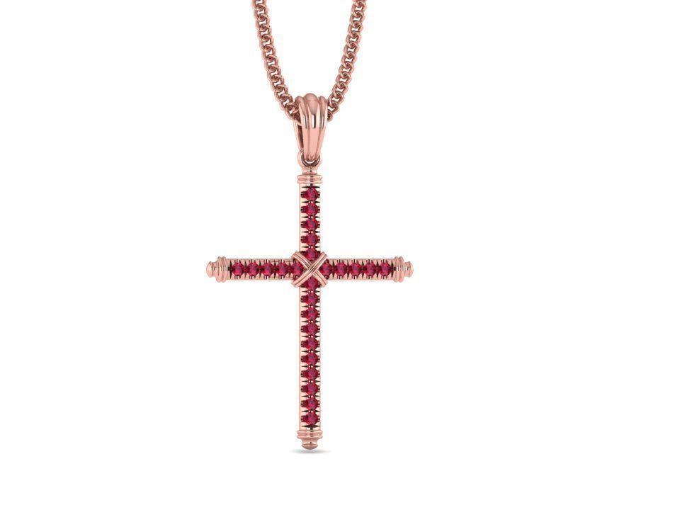 Diamond Cross Necklace Two-Tone Cross French Pave setting 3D print model_9