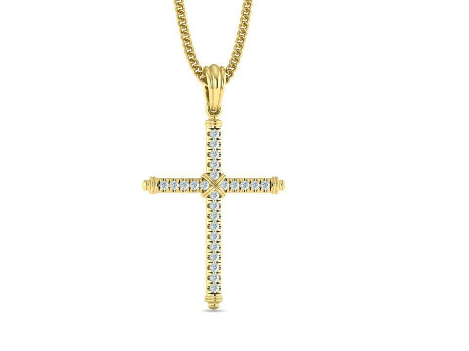 Diamond Cross Necklace Two-Tone Cross French Pave setting 3D print model_6