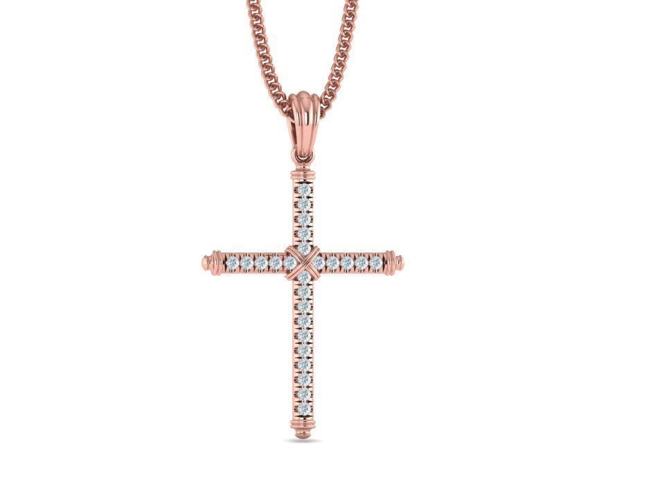 Diamond Cross Necklace Two-Tone Cross French Pave setting 3D print model_8