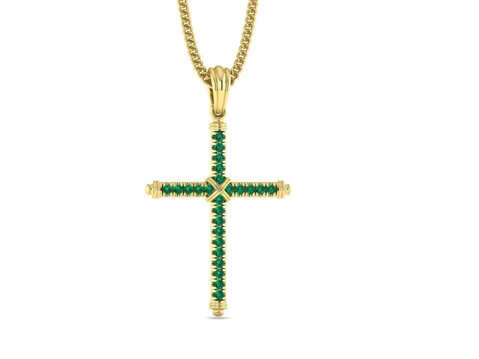 Diamond Cross Necklace Two-Tone Cross French Pave setting 3D print model_7