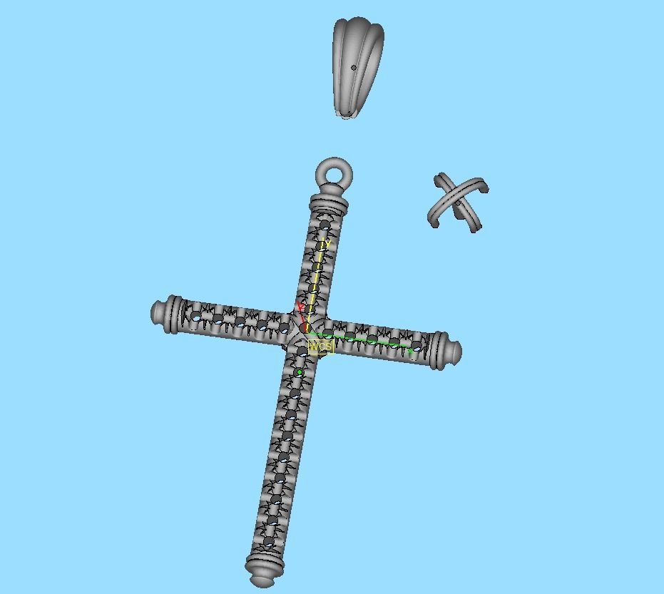 Diamond Cross Necklace Two-Tone Cross French Pave setting 3D print model_14