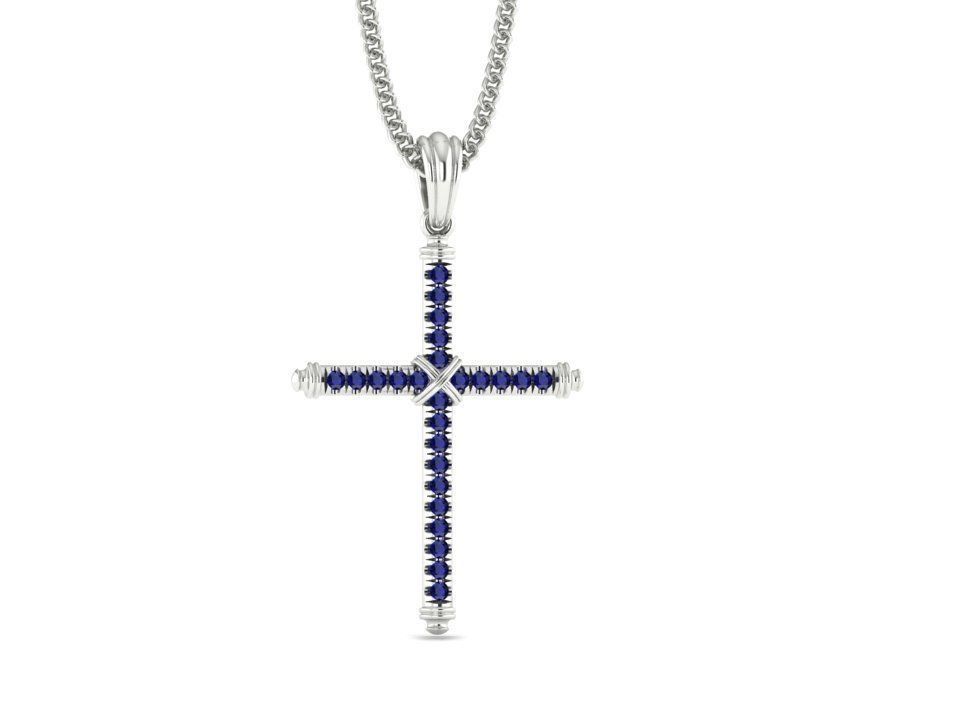Diamond Cross Necklace Two-Tone Cross French Pave setting 3D print model_5