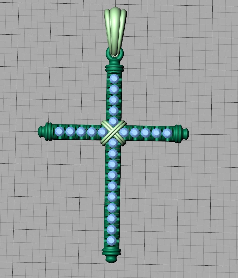 Diamond Cross Necklace Two-Tone Cross French Pave setting 3D print model_18
