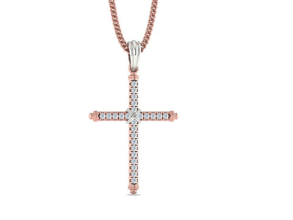 Diamond Cross Necklace Two-Tone Cross French Pave setting 3D print model_3