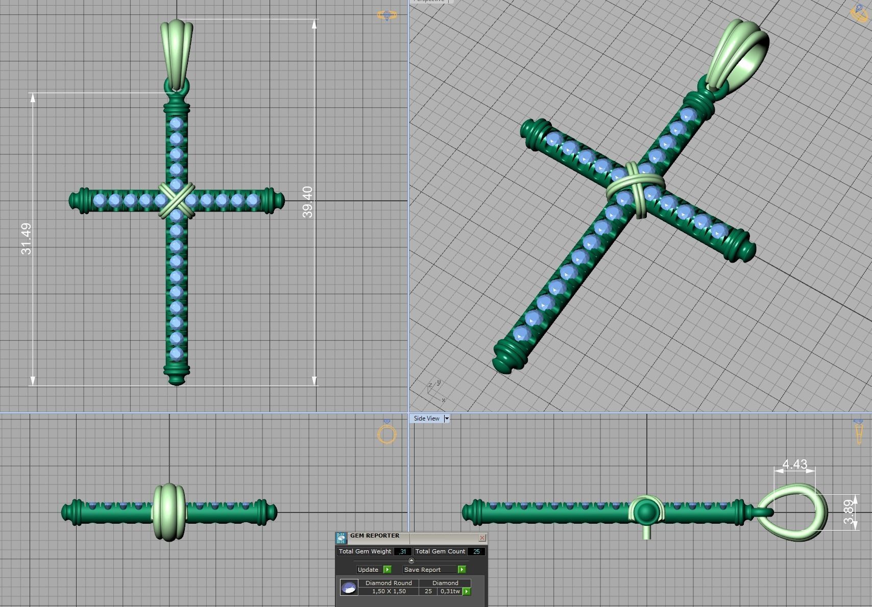 Diamond Cross Necklace Two-Tone Cross French Pave setting 3D print model_10