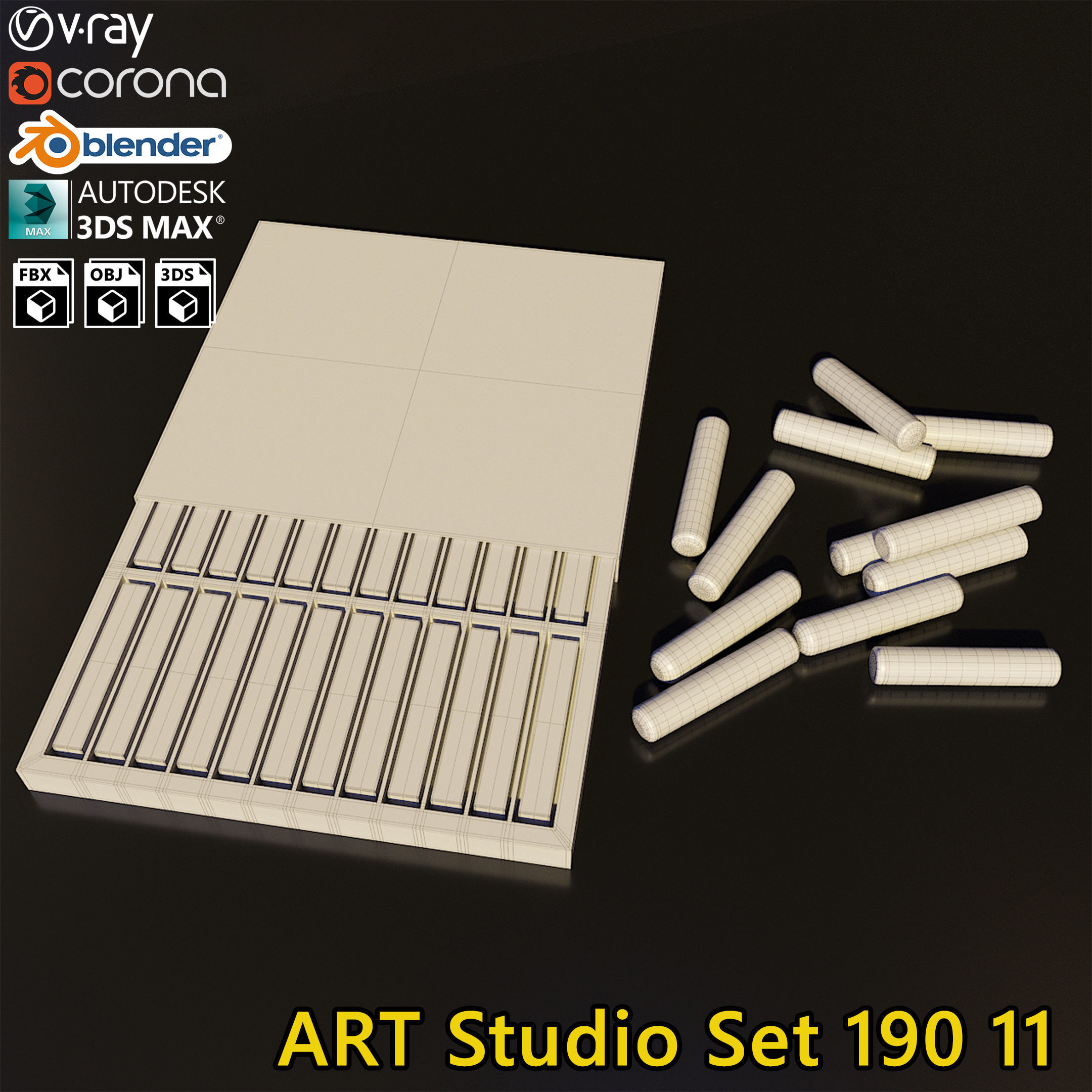 Artist Studio Pastels Set 190 11 3D model_2