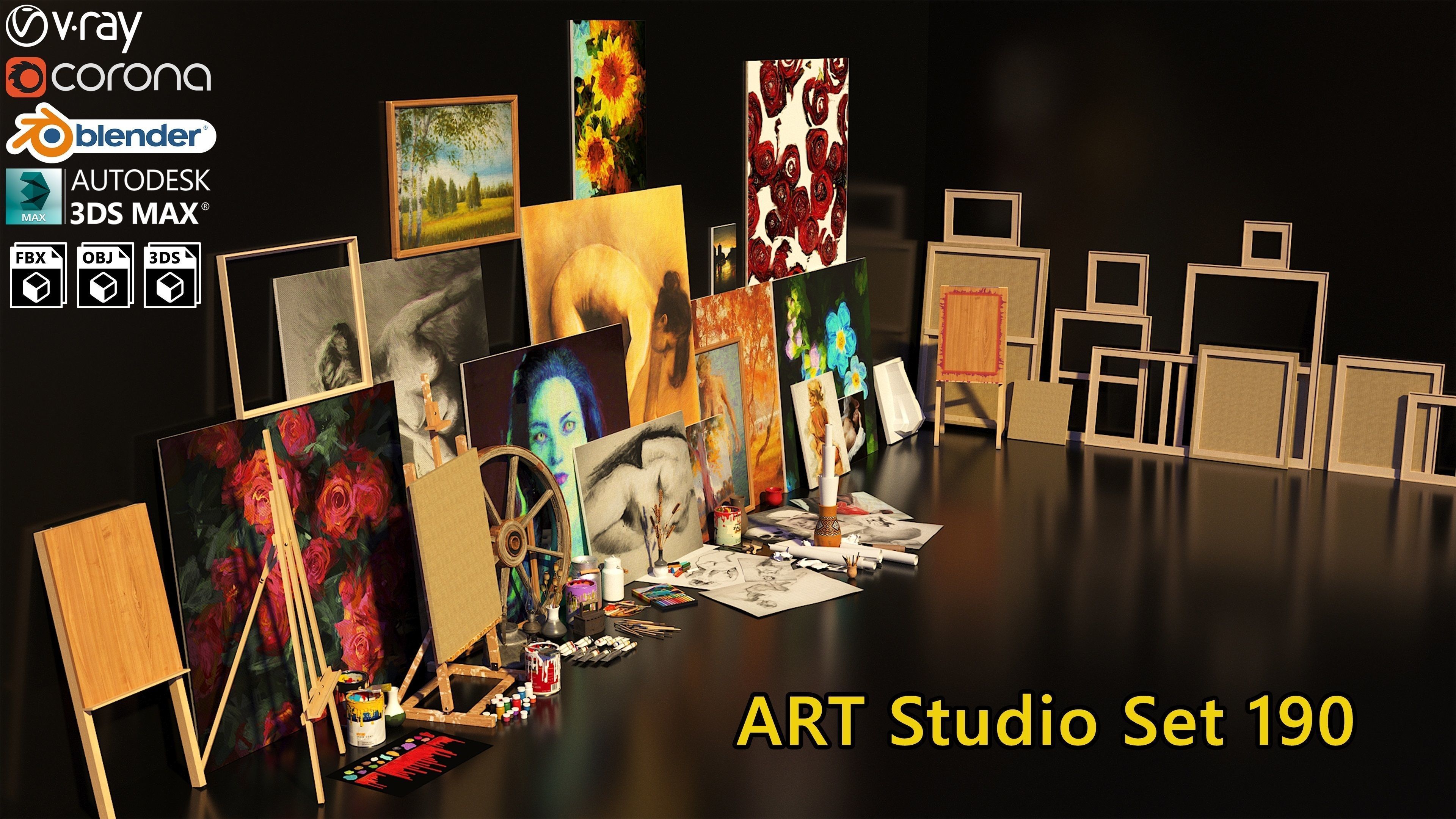 Artist Studio Pastels Set 190 11 3D model_6