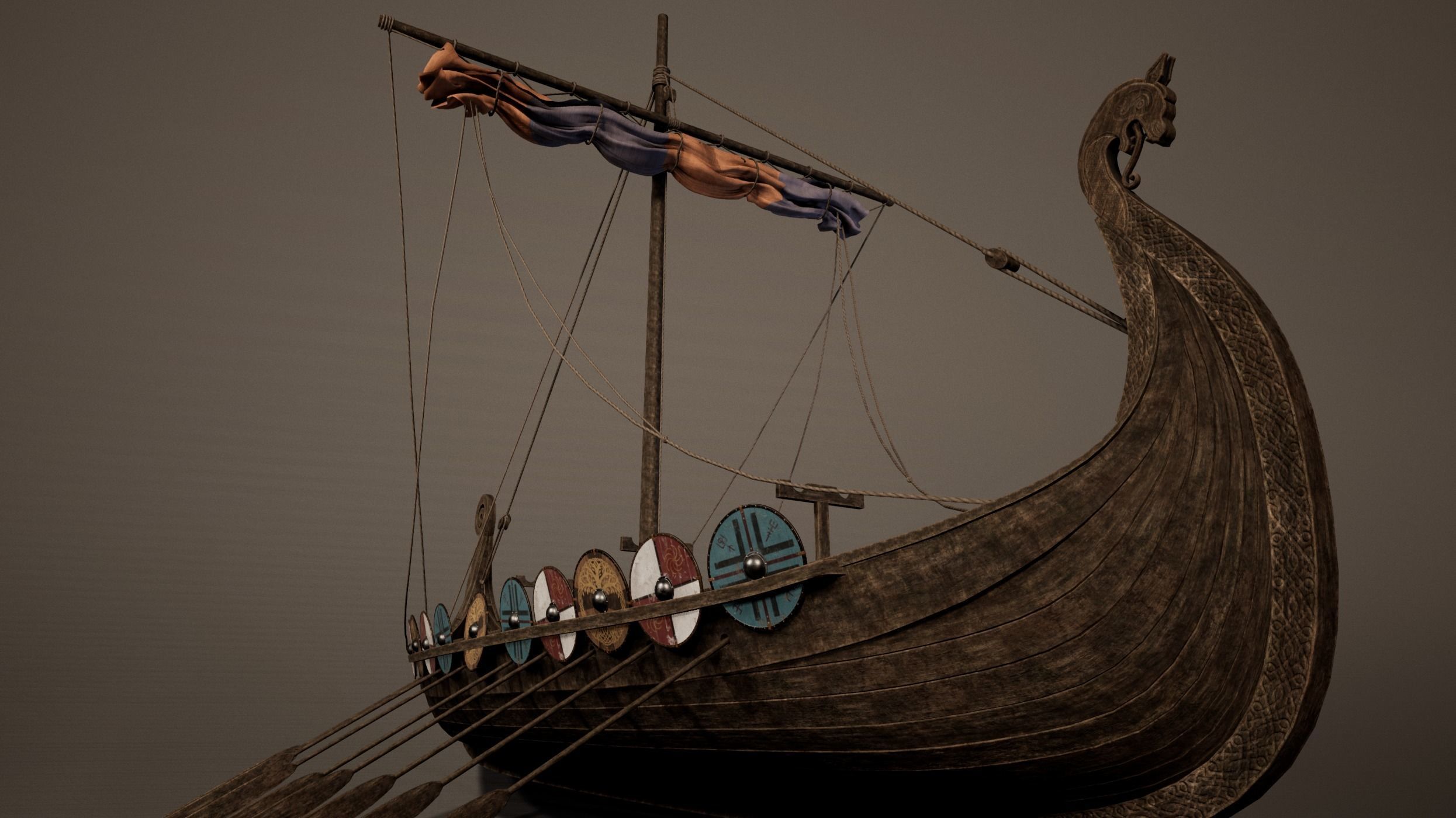 Viking Big Ship Game-Ready Low-poly 3D model_3