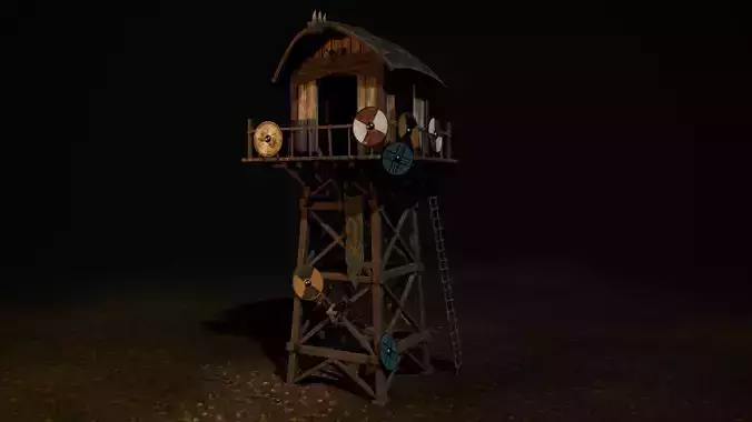 Viking Modular Watchtower Game-Ready Low-poly 3D model