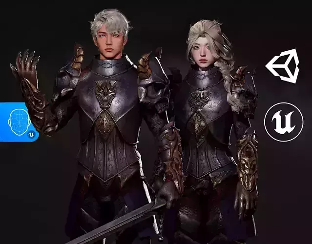 Horned Knight - RPG Dark Fantasy Modular Female and Male Low-poly 3D model
