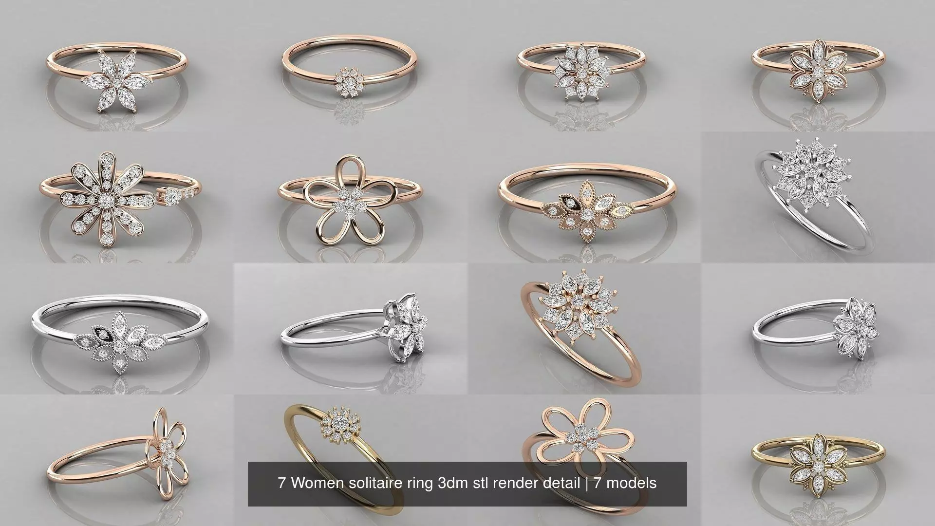 7 Women solitaire ring 3dm stl render detail 3D Model Collection_0