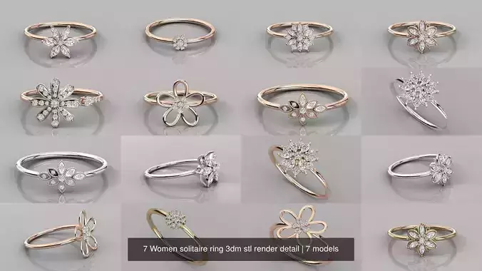 7 Women solitaire ring 3dm stl render detail 3D Model Collection