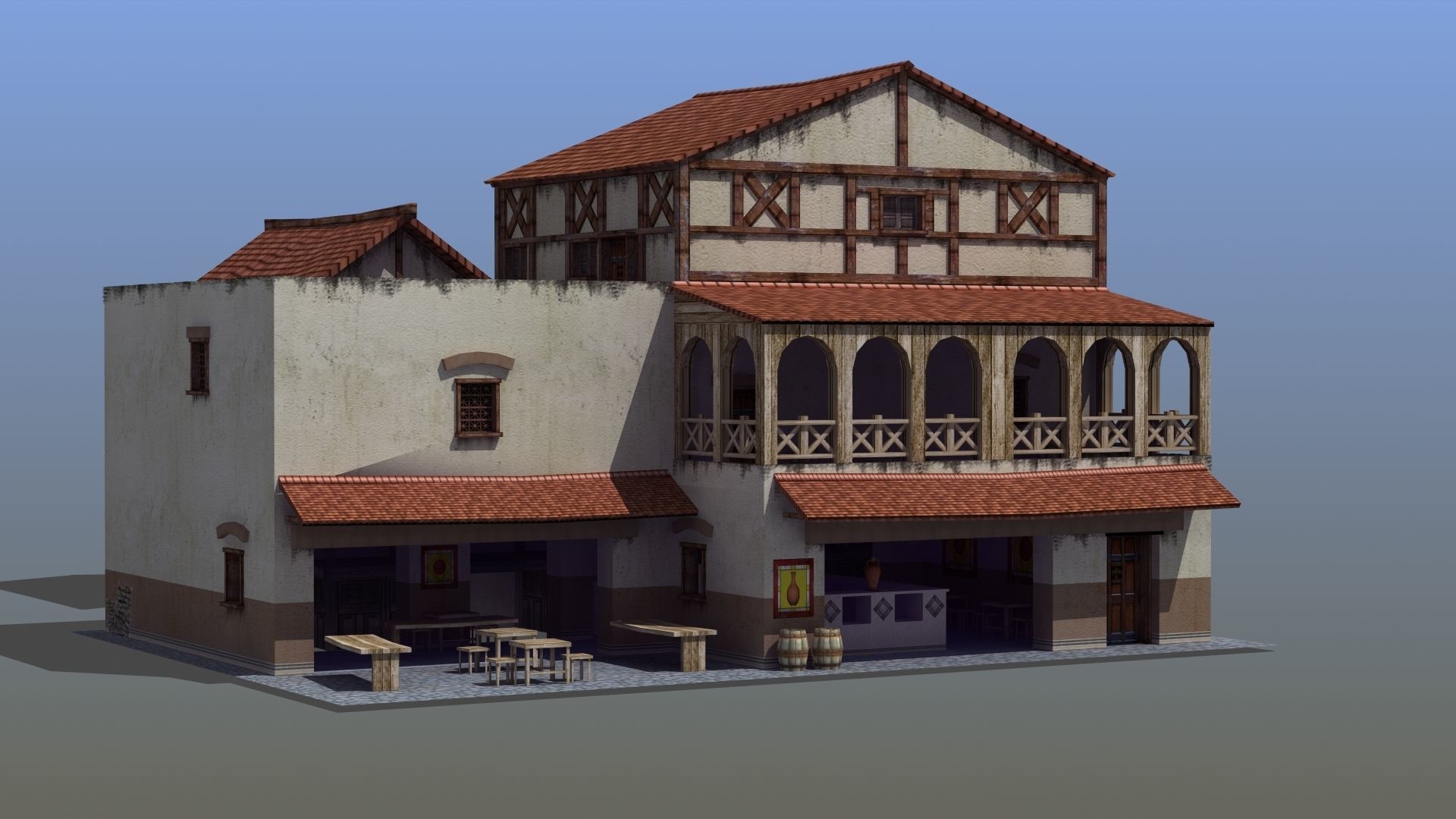 Ancient Town Low-poly 3D model_9