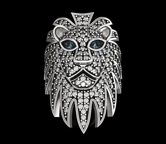 Lion ring with diamond 3D print model