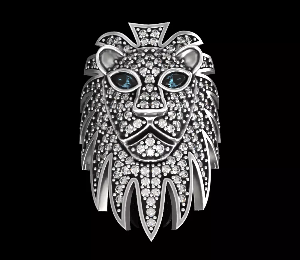 Lion ring with diamond 3D print model_0