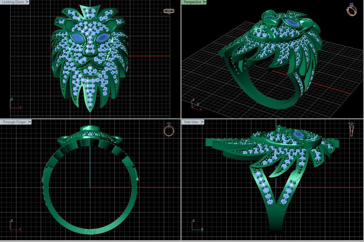 Lion ring with diamond 3D print model_3