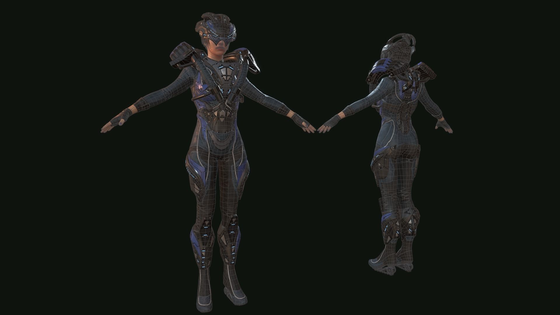 Sci-fi gerl Low-poly 3D model_7