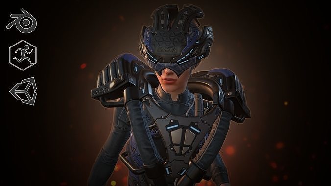 Sci-fi gerl Low-poly 3D model