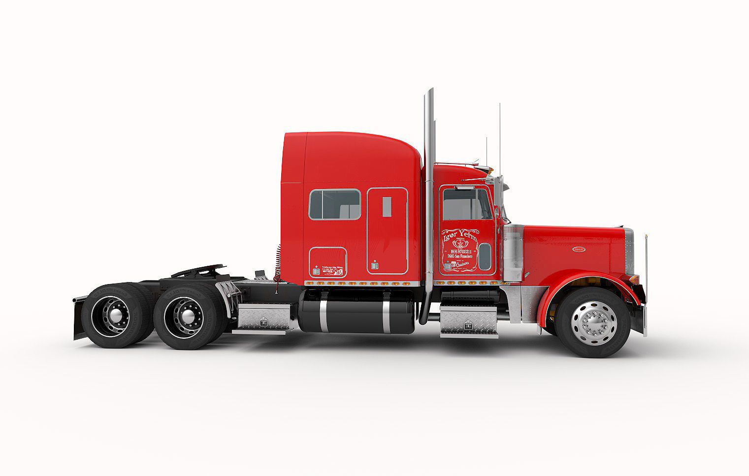Detailed Peterbilt 379 with interior  3D model_9