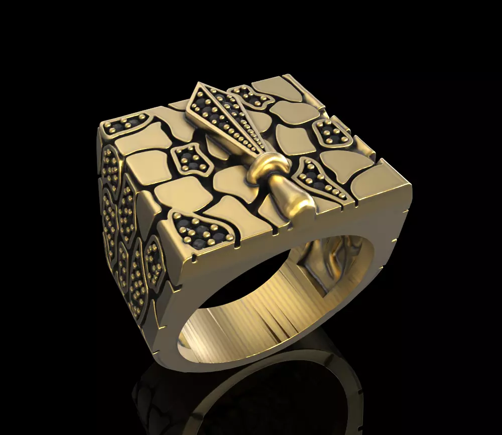 Man ring with sword 3D print model_0
