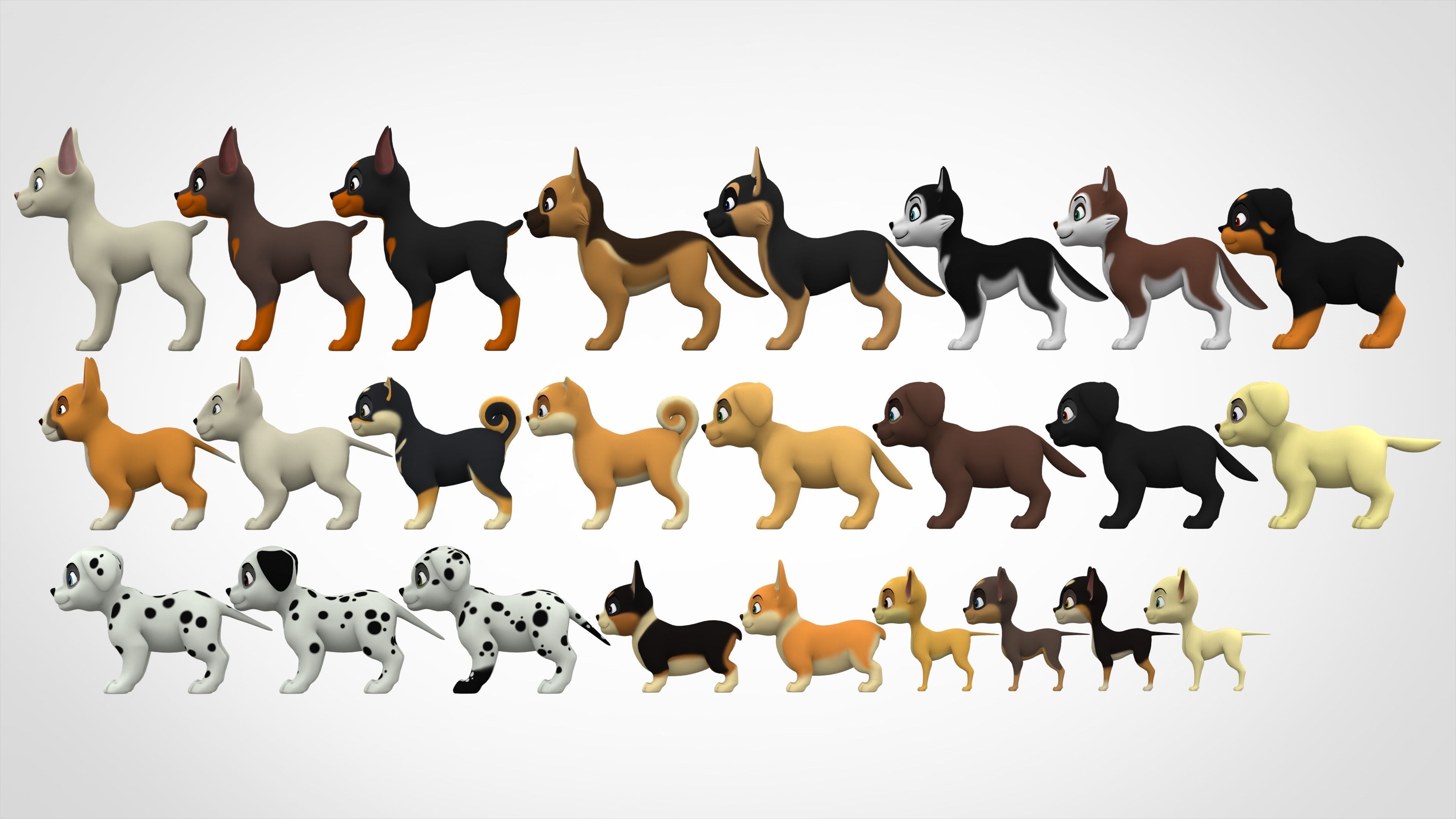 Puppies Pack Low-poly 3D model_2