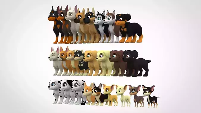 Puppies Pack Low-poly 3D model