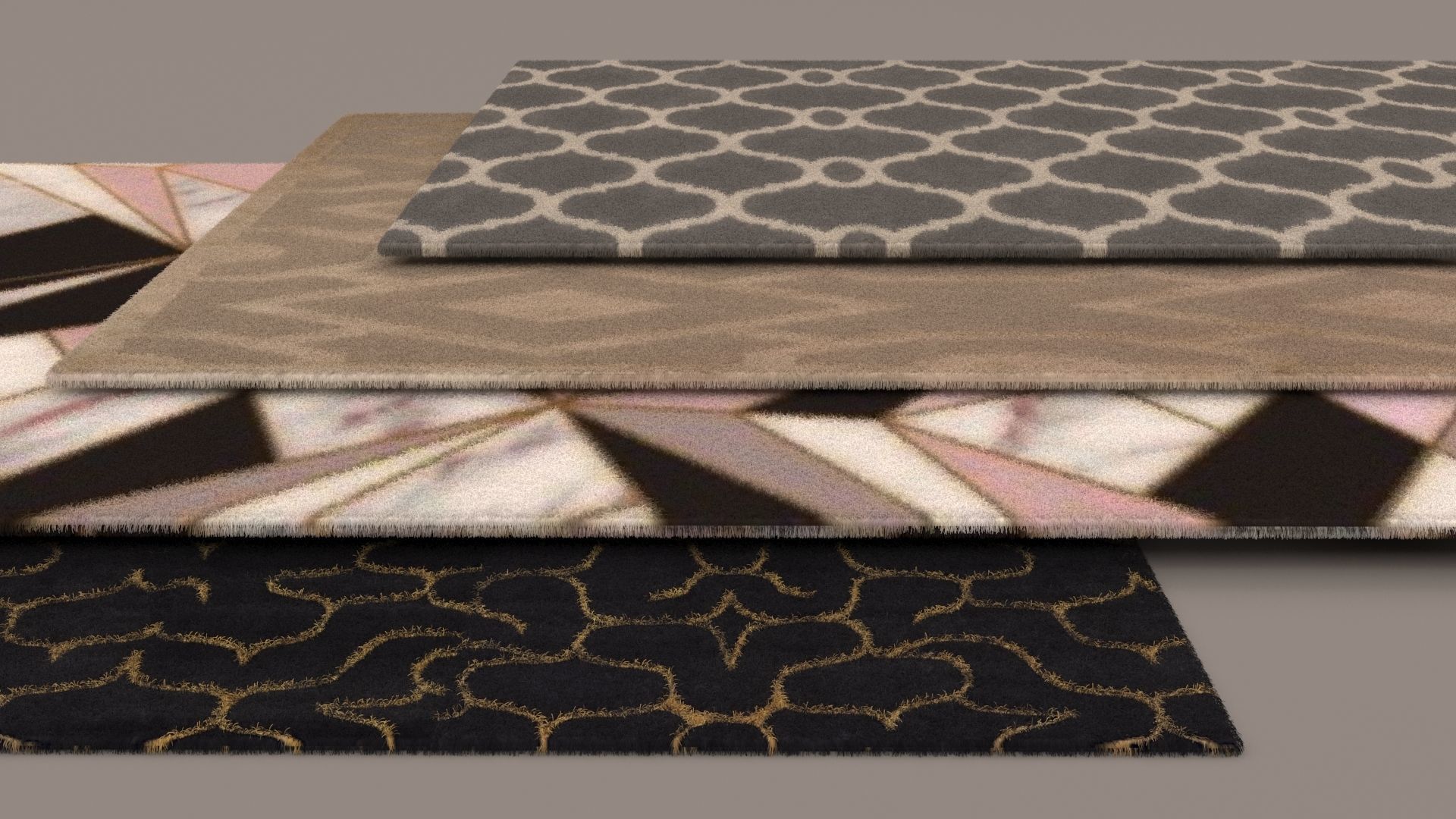 Carpets four different patterns 3D model_4