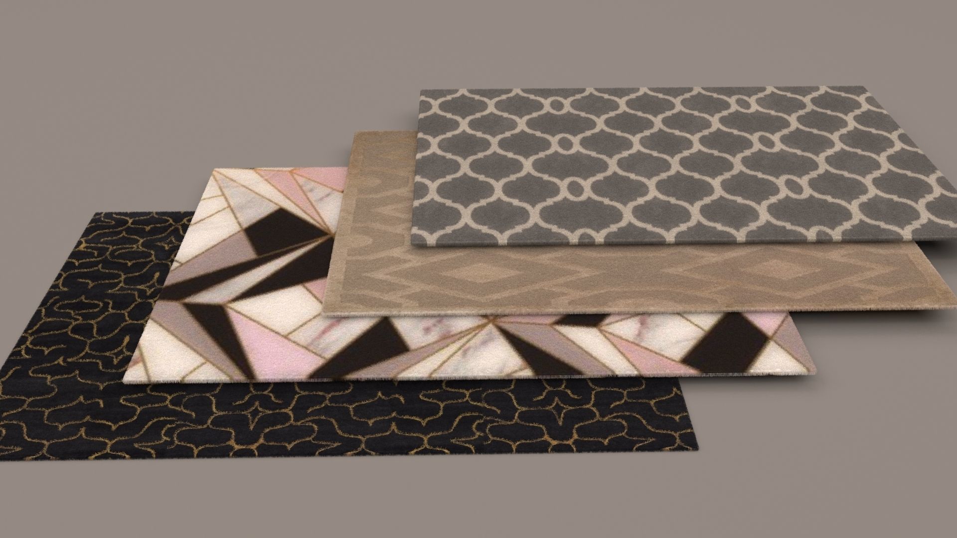 Carpets four different patterns 3D model_1
