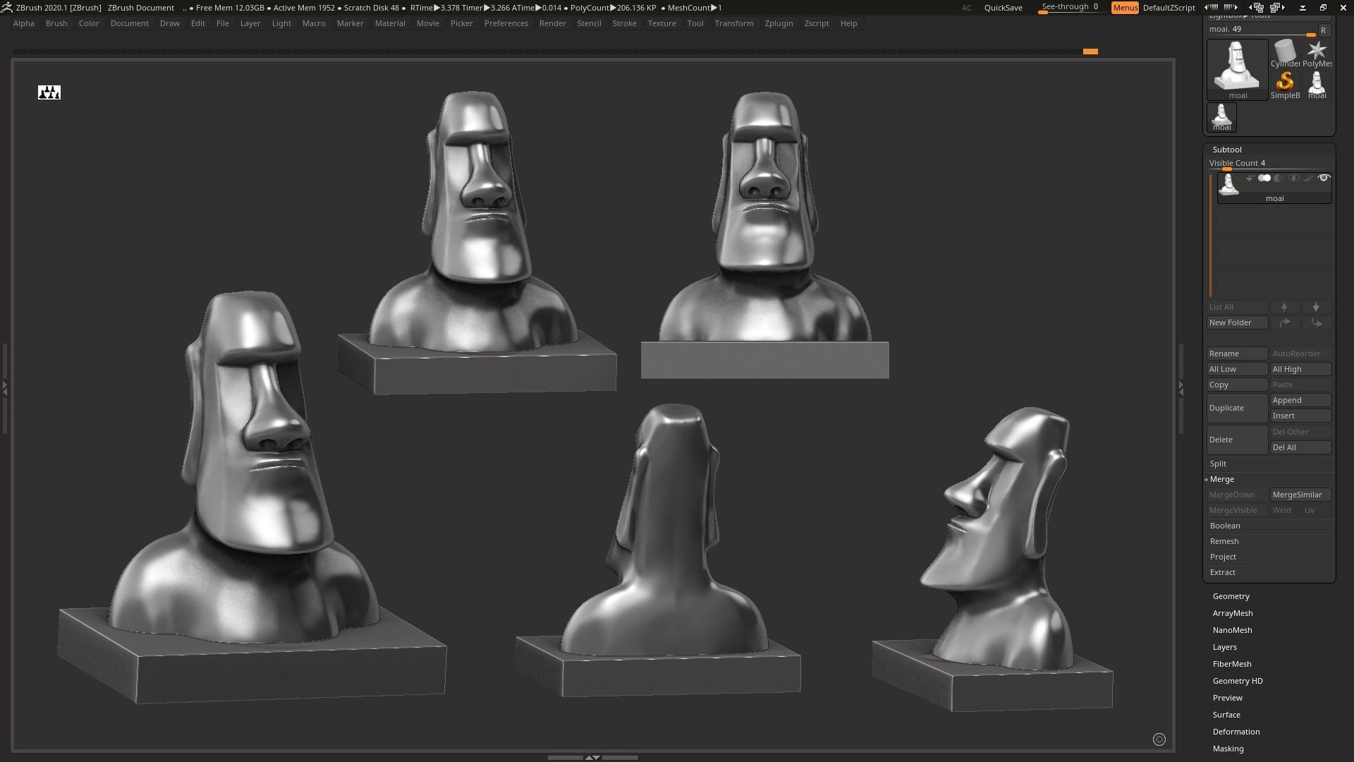 Moai 3d Print Model sculpture of man with beard 3D print model_4