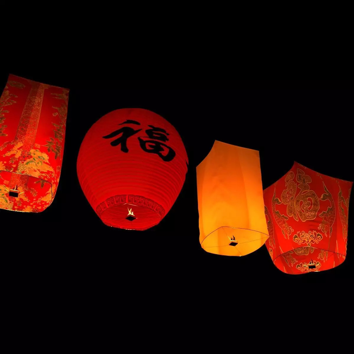 Chinese sky lantern 3D model_0