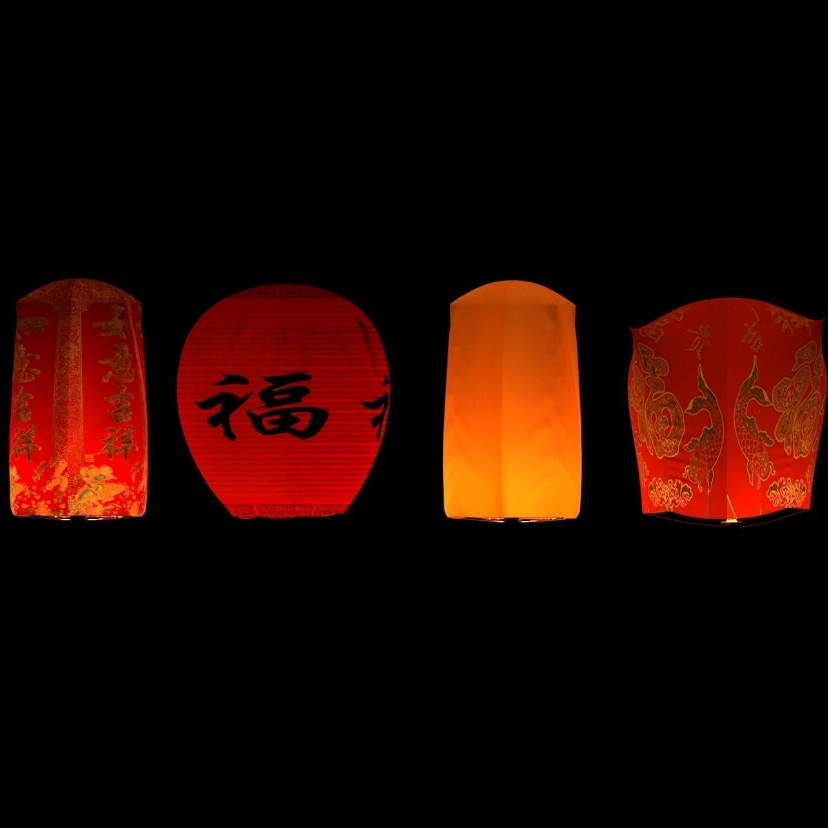 Chinese sky lantern 3D model_3
