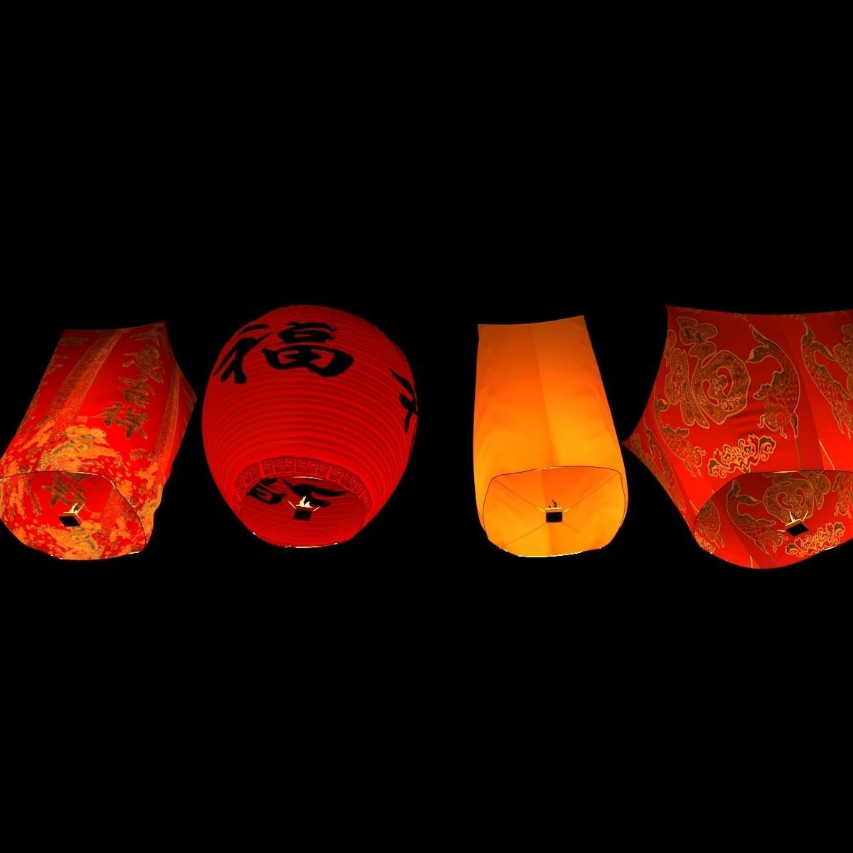 Chinese sky lantern 3D model_1