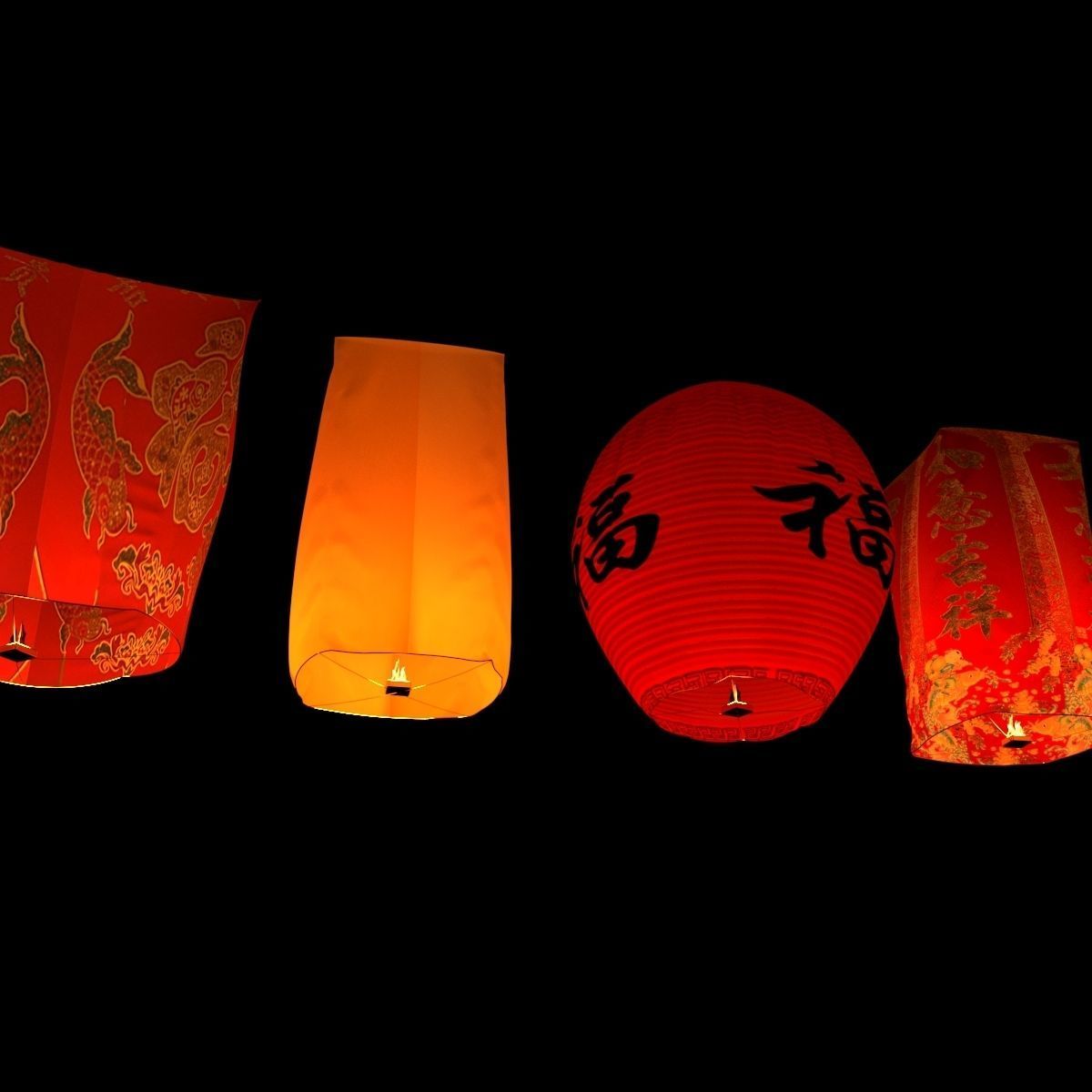 Chinese sky lantern 3D model_4