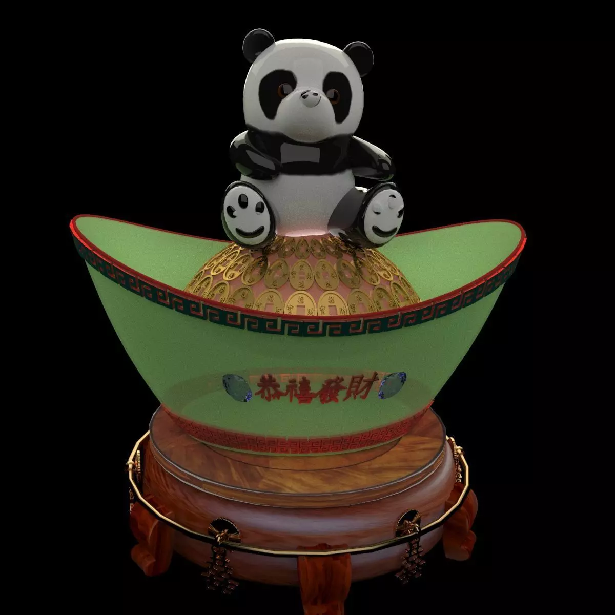 Chinese yuanbao with Panda 3D model