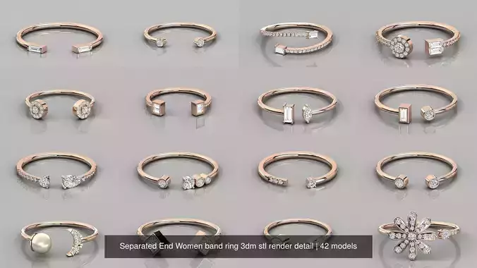 42 Separated End Women band ring 3dm stl render detail 3D Model Collection