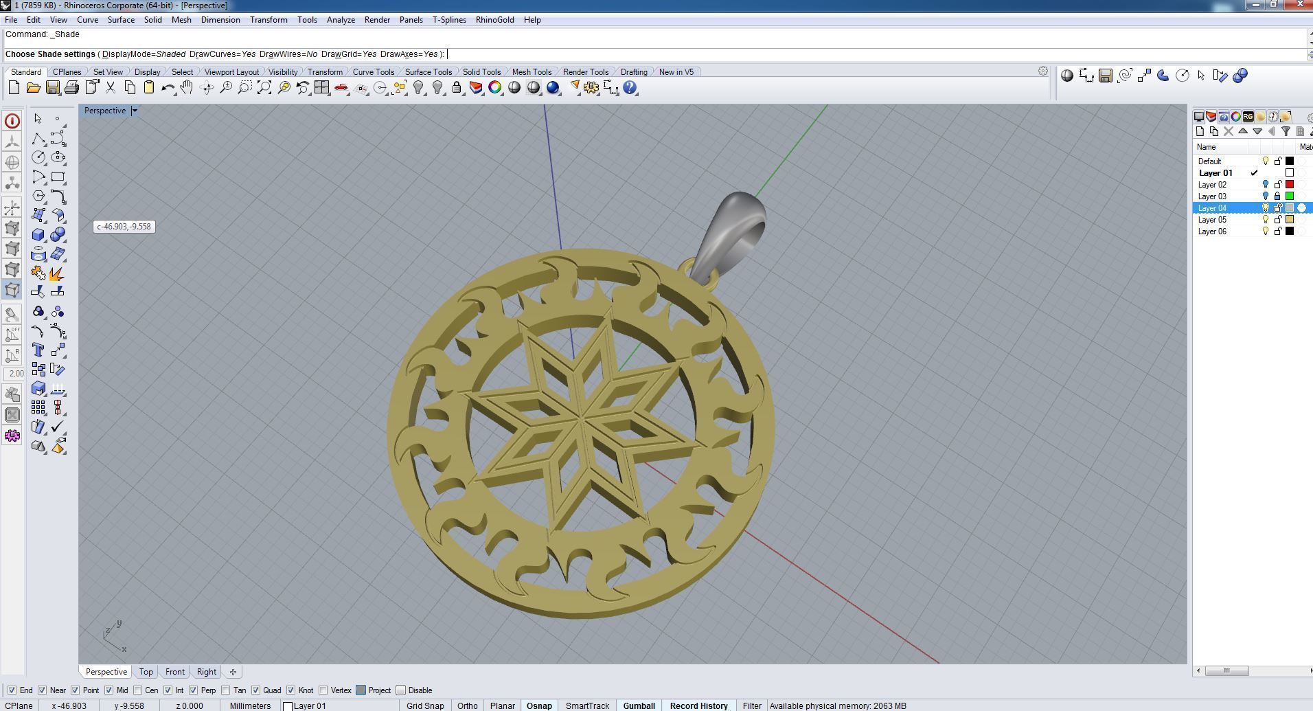 Pendant 3D print model gold plated with star in center 3D print model_9