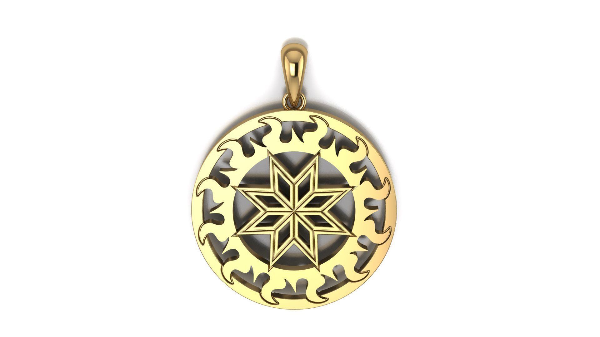 Pendant 3D print model gold plated with star in center 3D print model_16