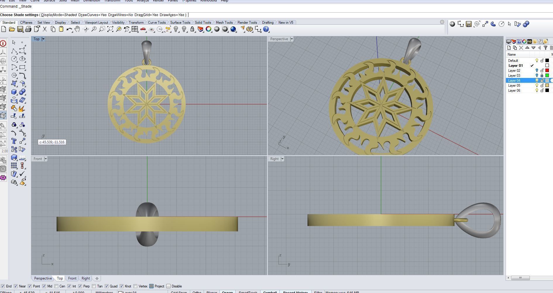Pendant 3D print model gold plated with star in center 3D print model_10