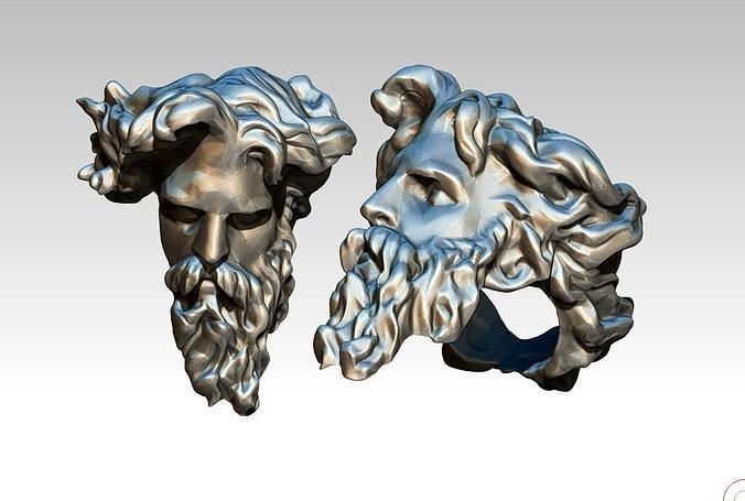 Poseidon Ring Greek God Detailed Realistic HighPoly Face Head 3D print model
